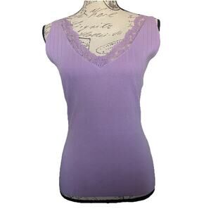 Bibi Lace Trim V-Neck Top Size L Sleeveless Lavender Y2K Fairy Romantic‎